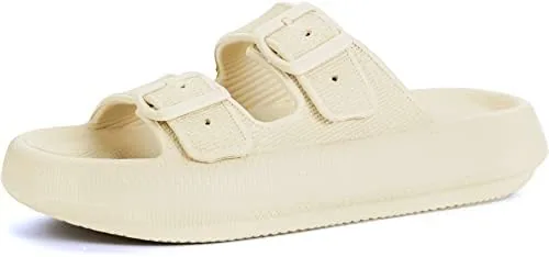 bronax slides for women men pillow shower slippers cushioned sole beige